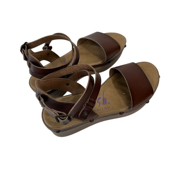 Blowfish Women 8.5 Brown Faux Leather Platform Sandal Adjustable Strap Studded - Picture 12 of 16